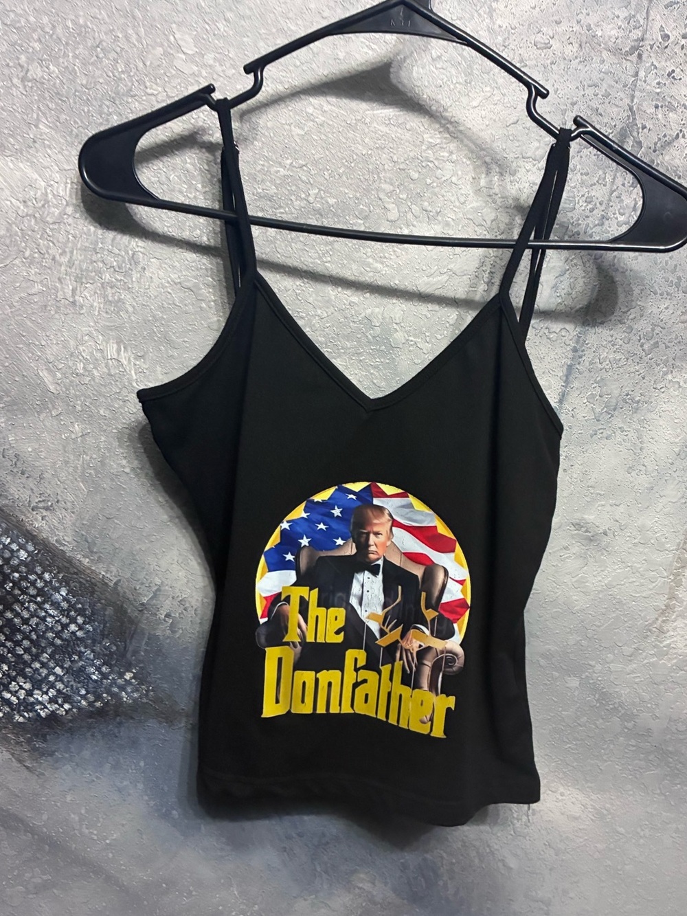 BLACK TRUMP SPAGHETTI STRAP TANK TOP SIZE SMALL 🇺🇸 “DON FATHER”